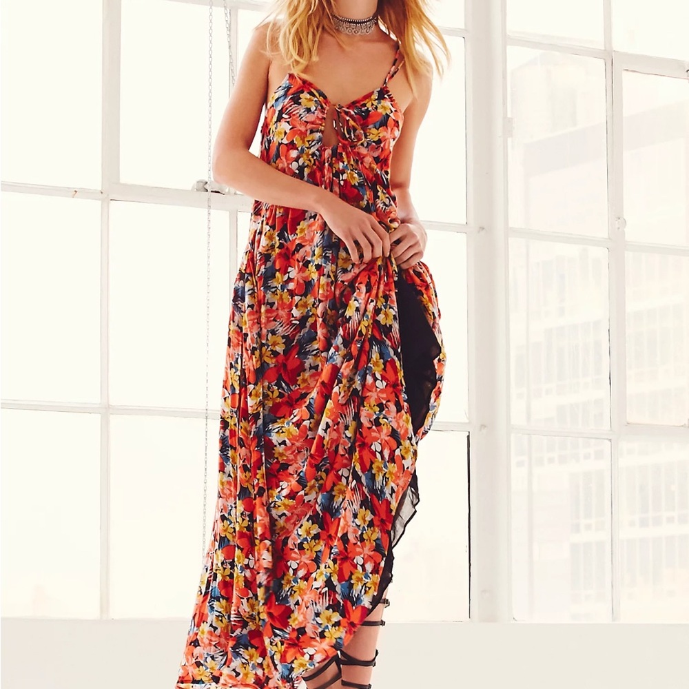 Free People Orange and Red Maxi Dress with pockets!